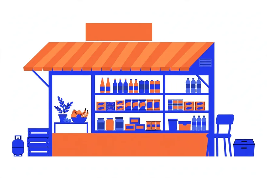 Ilustrasi warung usaha kecil dengan etalase dagangan